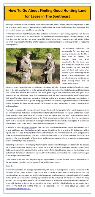 how to go about finding good hunting land