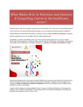 What Makes M.Sc In Nutrition And Dietetics A Compelling Course in the healthcare