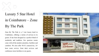 Luxury 5 Star Hotel in Coimbatore – Zone By The Park​