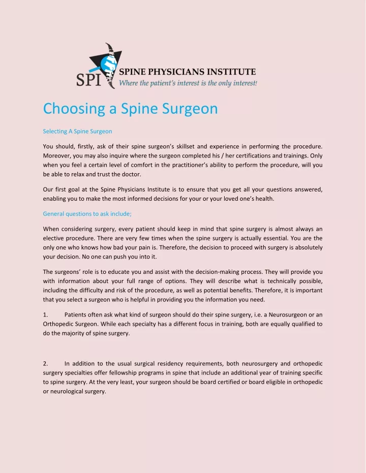 PPT - Best Spine Surgeon in Dallas, TX - Spine Physicians Institute ...