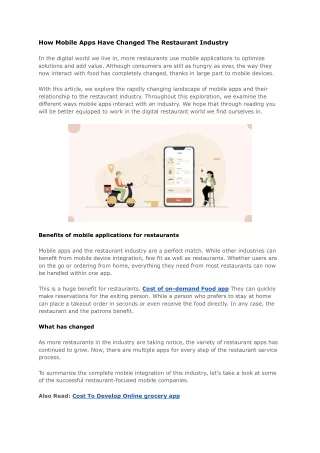 how mobile apps have changed the restaurant