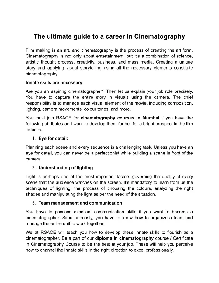 the ultimate guide to a career in cinematography