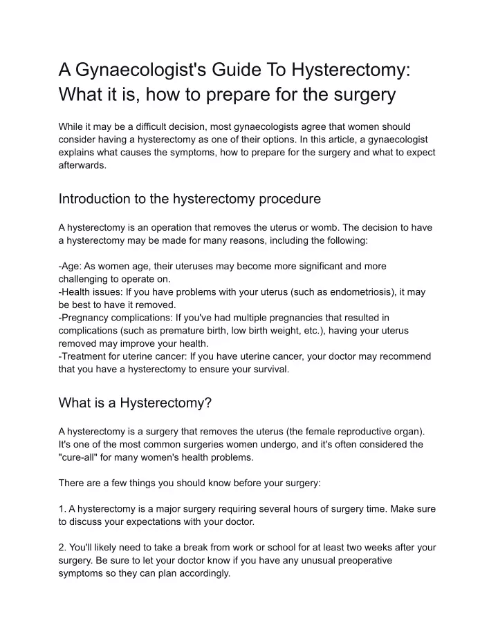 a gynaecologist s guide to hysterectomy what