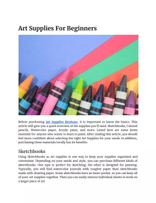 Art Supplies For Beginners