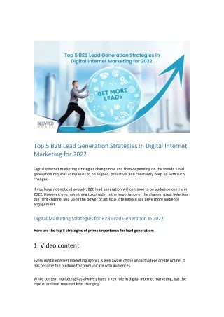 Top 5 B2B Lead Generation Strategies in Digital Internet Marketing for 2022
