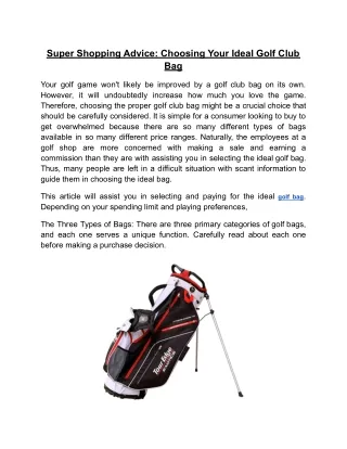 Super Shopping Advice_ Choosing Your Ideal Golf Club Bag