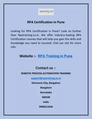 Rpa Certification In Pune  Rpatraining.co.in