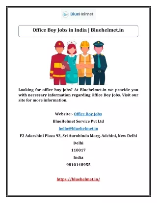 Office Boy Jobs in India | Bluehelmet.in
