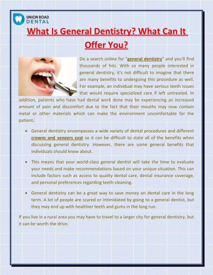 what is general dentistry what can it offer you