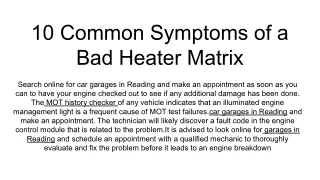 10 common symptoms of a bad heater matrix