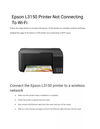 Epson L3150 Printer Not Connecting To Wi-Fi