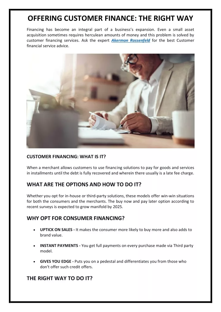 offering customer finance the right way