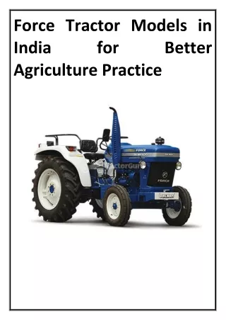 Force Tractor Models in India for Better Agriculture Practice