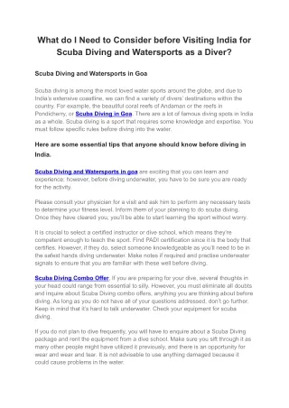 What do I Need to Consider before Visiting India for Scuba Diving and Watersports as a Diver