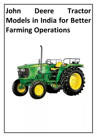 John Deere Tractor Models in India for Better Farming Operations