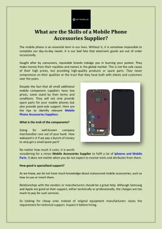 What are the Skills of a Mobile Phone Accessories Supplier?
