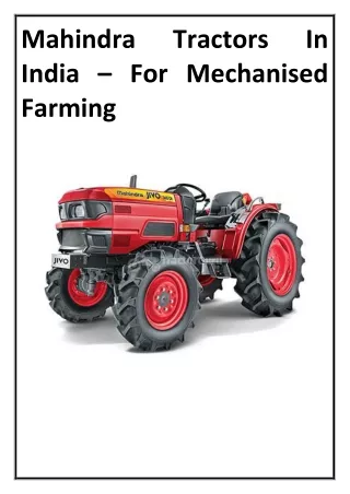 Mahindra Tractors In India – For Mechanised Farming