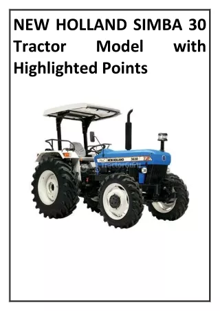 NEW HOLLAND SIMBA 30 Tractor Model with Highlighted Points