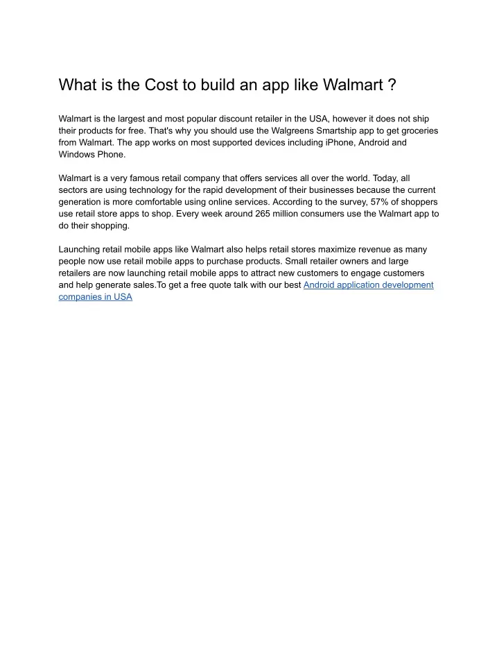 what is the cost to build an app like walmart