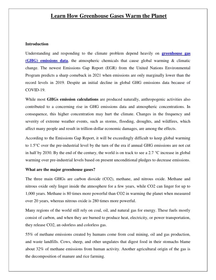 learn how greenhouse gases warm the planet