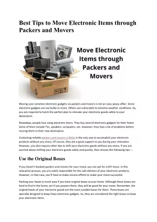 Best Tips to Move Electronic Items through Packers and Movers