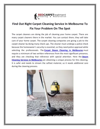 Find Out Right Carpet Cleaning Service In Melbourne To Fix Your Problem On The Spot