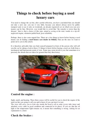 Things to check before buying a used luxury cars