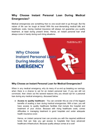 Why Choose Instant Personal Loan During Medical Emergencies - FlexSalary Guest Blog