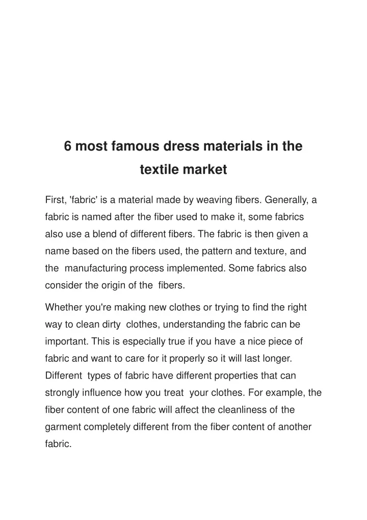 6 most famous dress materials in the textile