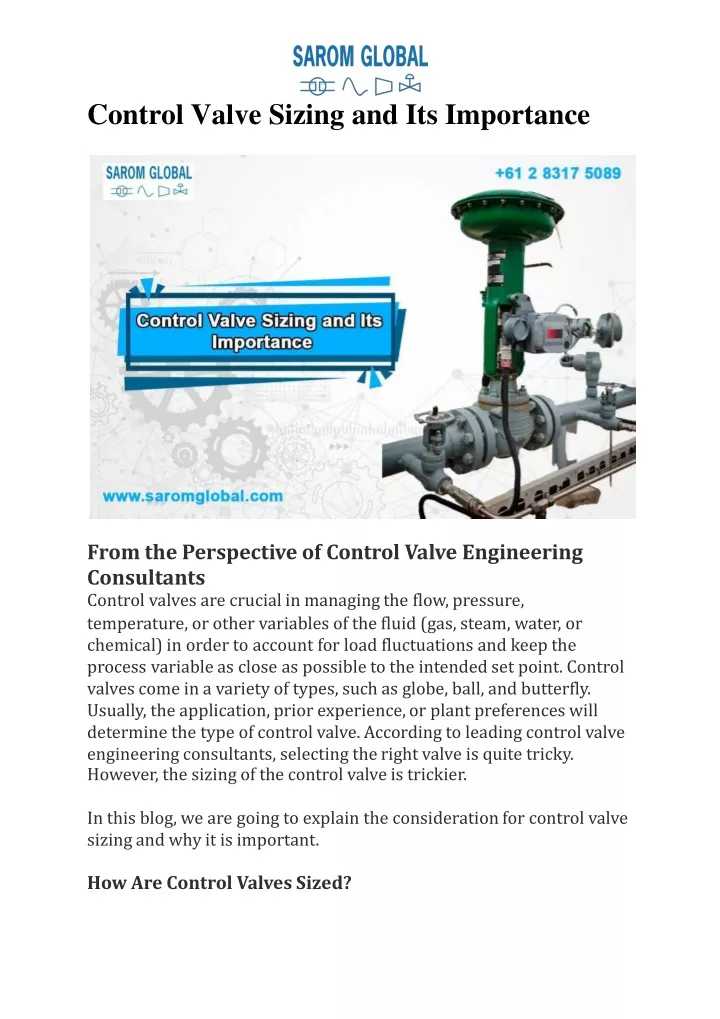 control valve sizing and its importance