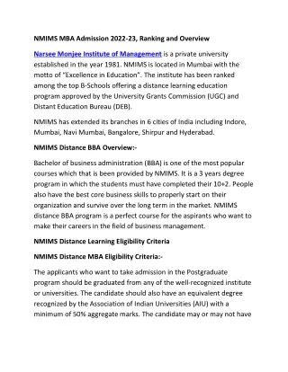 nmims mba admission 2022 23 ranking and overview