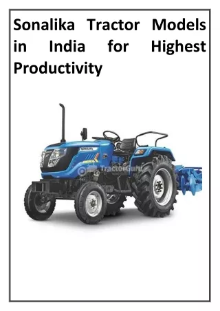Sonalika Tractor Models in India for Highest Productivity