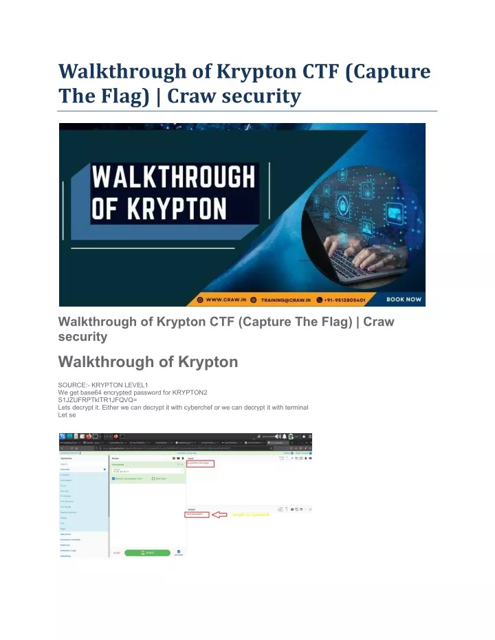 walkthrough of krypton ctf capture the flag craw