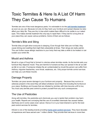 Toxic Termites & Here Is A List Of Harm They Can Cause To Humans