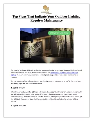 Top Signs That Indicate Your Outdoor Lighting Requires Maintenance