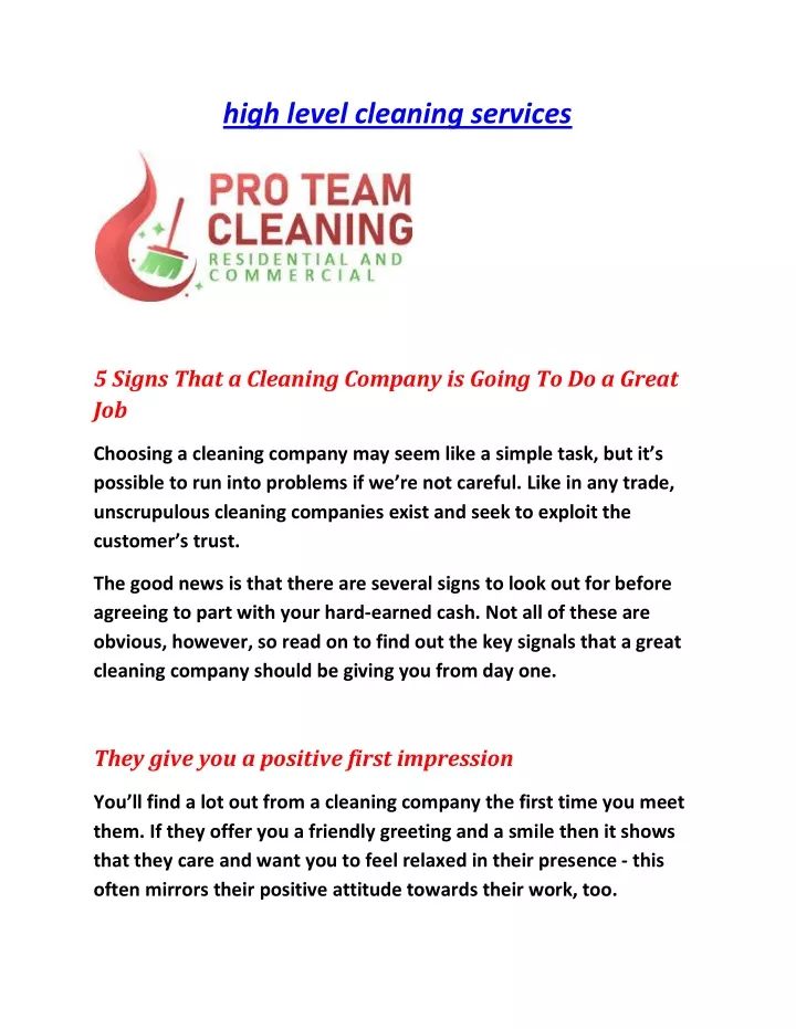high level cleaning services