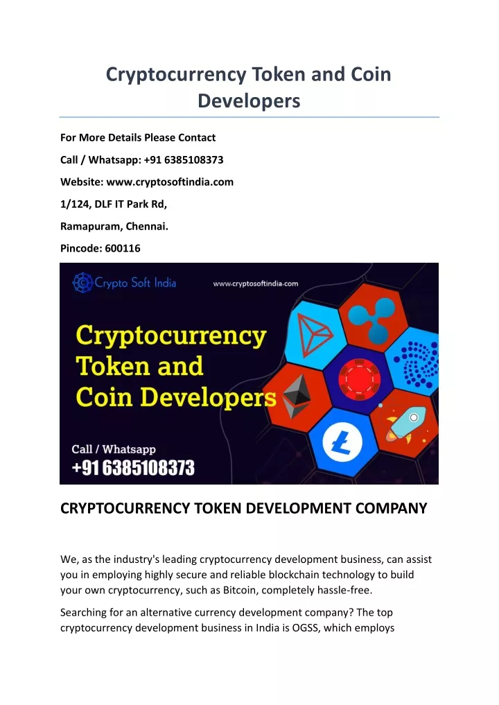 cryptocurrency token and coin developers