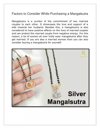 factors to consider while purchasing a mangalsutra
