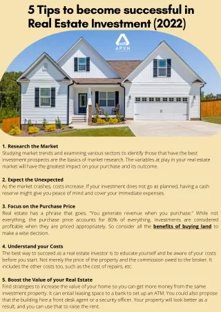 5 Tips to become successful in Real Estate Investment (2022)