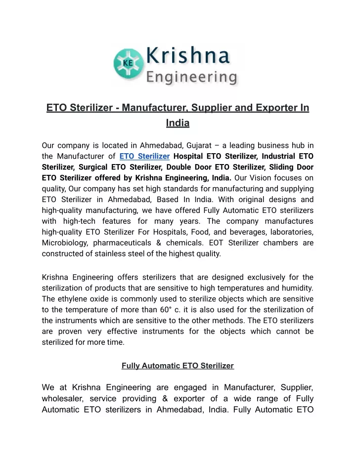 eto sterilizer manufacturer supplier and exporter