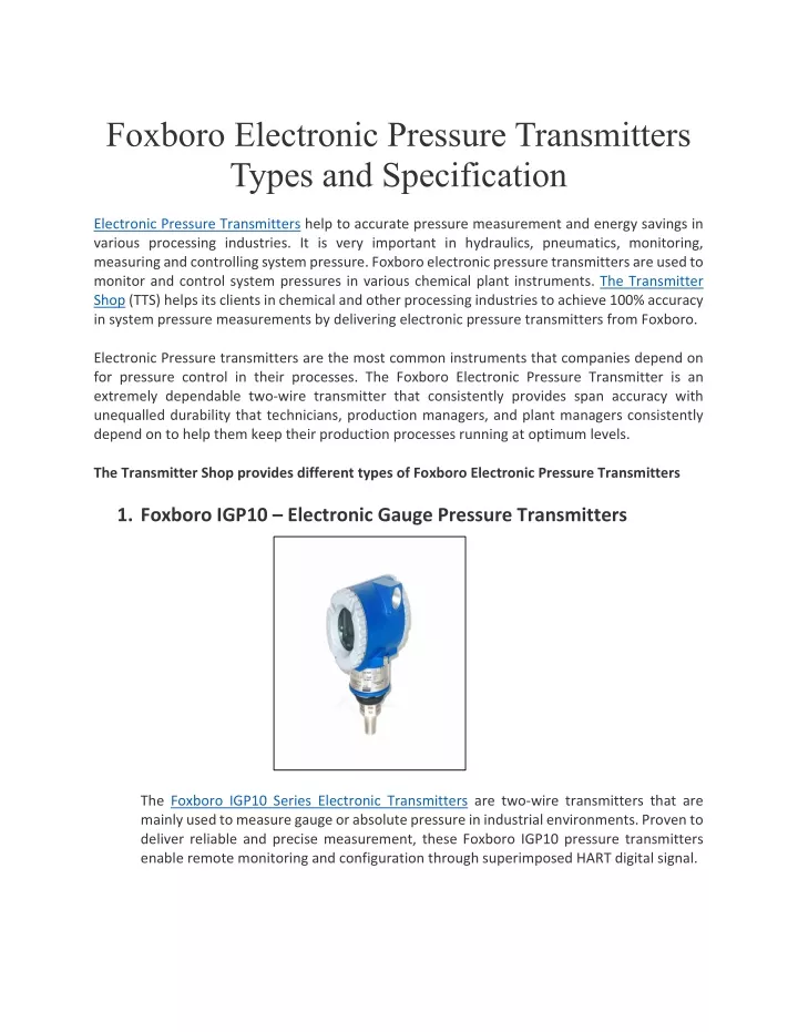 foxboro electronic pressure transmitters types