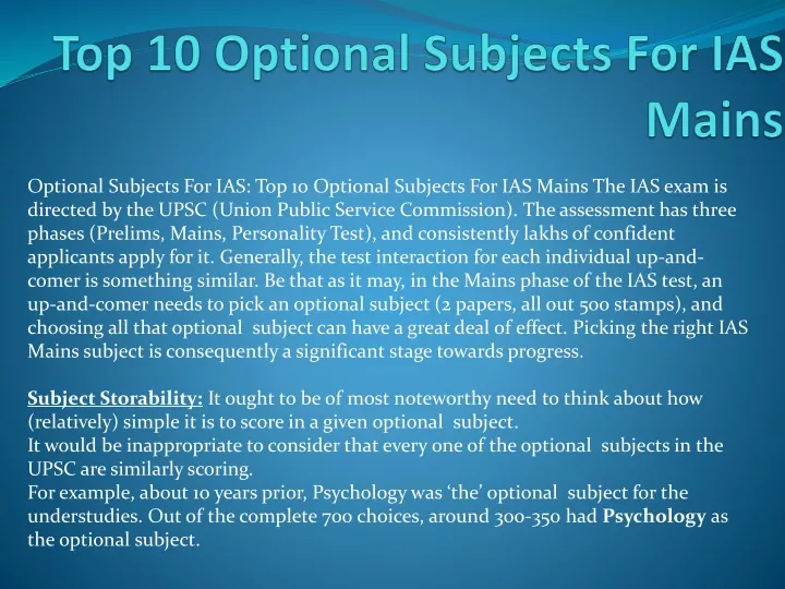 top 10 optional subjects for ias mains