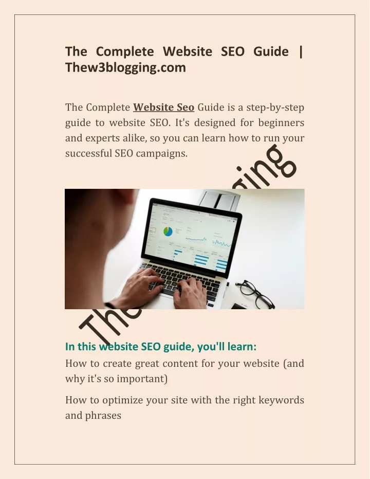 the complete website seo guide thew3blogging com