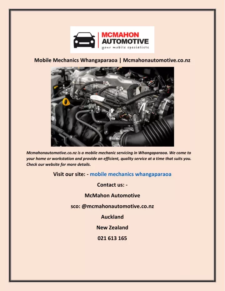 mobile mechanics whangaparaoa mcmahonautomotive