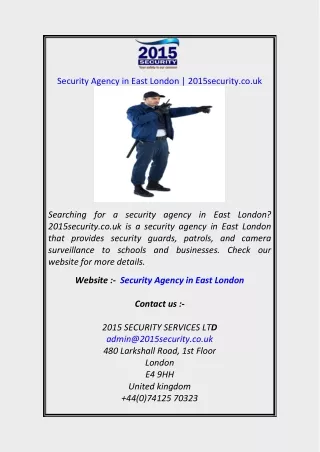 Security Agency in East London 2015security.co.uk