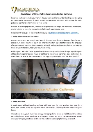 Advantages of Hiring Public Insurance Adjuster California