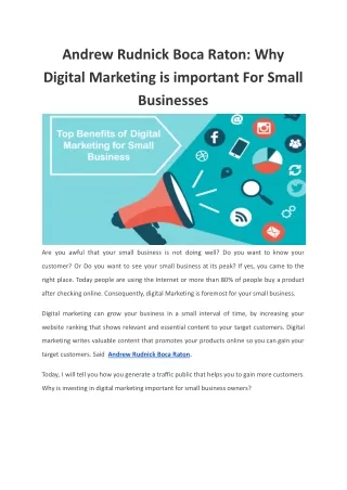 Andrew Rudnick Boca Raton: Why Digital Marketing is important For Small Business