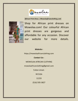 African Print Dress  Mowolaafricanclothing