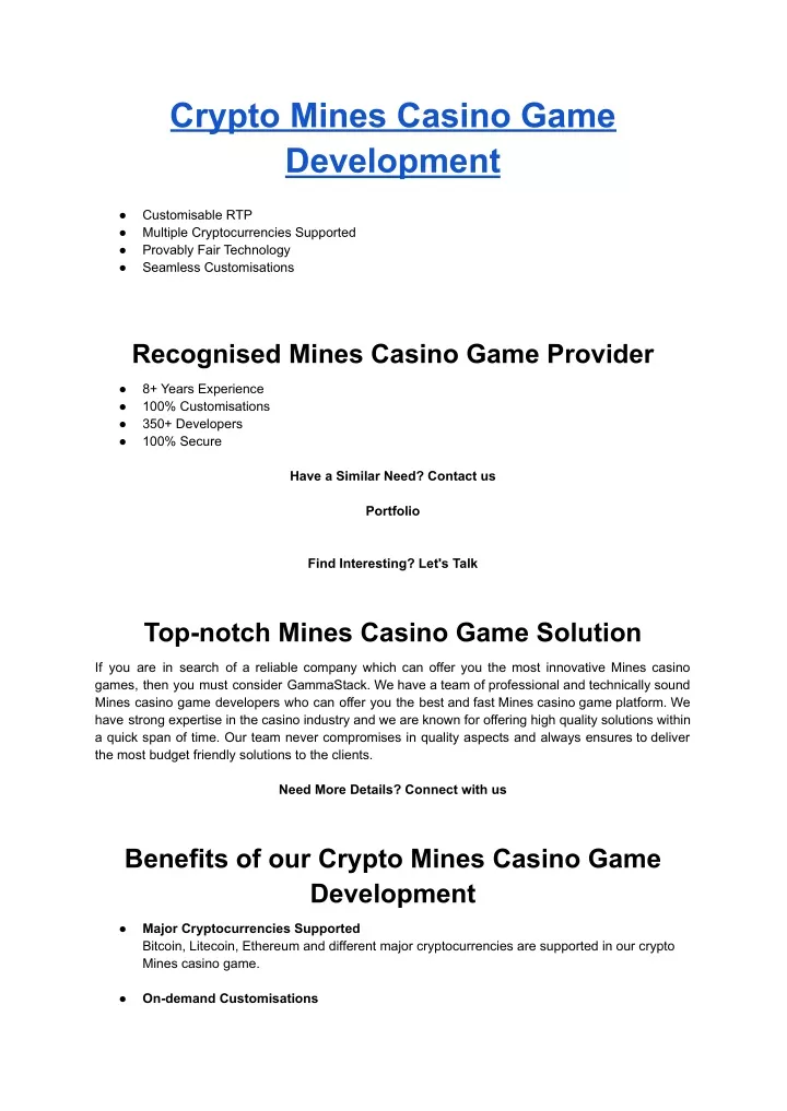 crypto mines casino game development