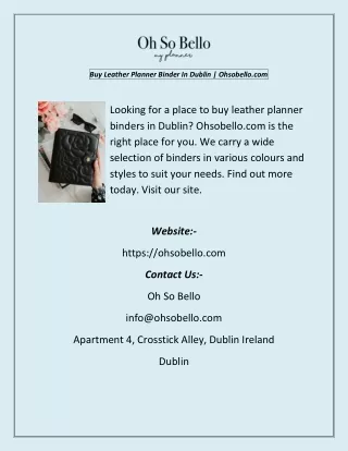 Buy Leather Planner Binder In Dublin  Ohsobello